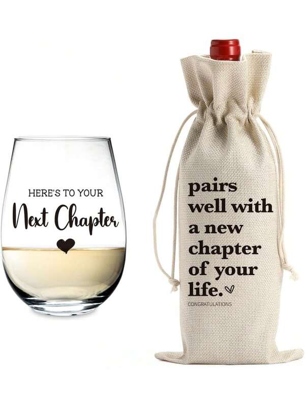 New Chapter Wine Bag Glass Set Farewell Gifts For Coworkers Going Away Gift For Friends New Beginning New Business Owner New Job Gifts For Coworker Boss Teacher Father's Favorite Gift