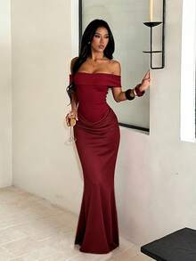 Summer, Elegant Party Dresses, Wedding Luxury Evening Dresses, Sexy One-Shoulder Beach Dresses, Women's Vacation Wear, Back To School, Birthdays - Burgundy - View 1