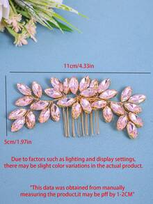 1pc Elegant Crystal Women's Hair Comb, Rhinestone Bridal Hair Accessory, Romantic Wedding Headpiece, Princess Party Decoration - Pink - View 4