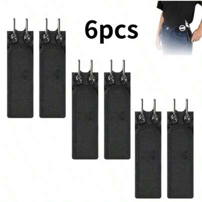 6-Pack No-Buckle Belt Hooks, Adjustable Elastic Stretch Belt, Unisex, Metal Hook Buckle, Comfortable Waist, Fiber Blend, Faux Leather Strap, Suitable