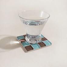 3pcs Vintage Colorful Mosaic Checkered Glass Square Coasters, Waterproof Heat Resistant Non-Slip Drink Cup Mats, Retro Table Decor Accessories For Cafe Kitchen Dining Room, Ideal Housewarming Gift For Coffee & Tea Lovers - Multicolor - View 3