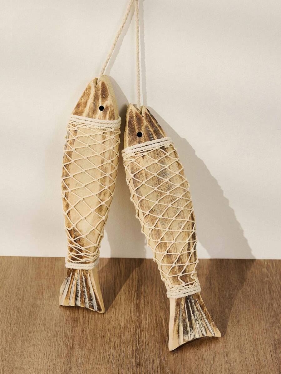Haus Hana 2 件复古木制海岸魅力手工雕刻木鱼适合航海墙壁装饰和摄影道具赠送给朋友和家人