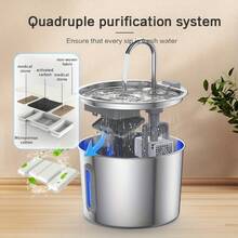 74oz/2.2L Automatic Pet Water Fountain - Stainless Steel Material, USB Powered, With Water Level Window For Easy Monitoring - Suitable For Cats And Puppies - Easy To Clean Base And Interior, Automatic Water Supply - 2.2L - View 9