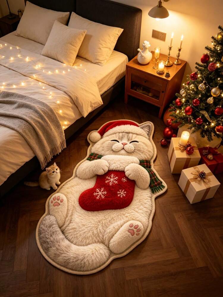 1pc Lying Christmas Sock Silver Gradient Floor Mat, Living Room Rug, Carpet, Area Rug, Home Decor, Room Decoration, Washable Carpet, Christmas Gift - Lying down Christmas Stocking Silver Gradient - View 2