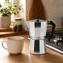 19cm Coffee Aluminum Moka Pot, Classic Italian Espresso Maker, Stovetop Coffee Brewer, For Home Kitchen Office Use - Apricot - View 2