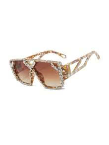 1PC Women's New Double Bridge Square Frame Full Rhinestone Sunglasses, Cool Vintage Textured Daily Casual Street Commute Driving Travel Beach Vacation Photo Versatile Fashion Accessory - Multicolor - View 5