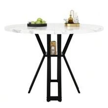 Mesa de comedor redonda (100 x 100 x 76 cm), mesa redonda ligera y lujosa para 4-6 personas, adecuada para comedor y sala de estar, patas doradas, sobremesa con efecto mármol en MDF - Negro - Ver 1