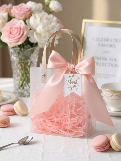 10pcs Premium Gift Bags, Thick Frosted Tote Bags With Ribbon, Thank You Tags And Raffia