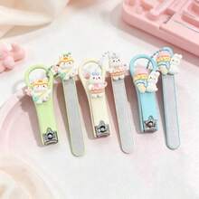 2pcs/1set Cute Rabbit Shaped Exfoliating Nail File And Nail Clipper Set, Reusable Stainless Steel Grinding Bar, Dead Skin Removal Polishing Strip, Washable Nail Surface Repair Pen, Nail Shape Trimming - Multicolor - View 1