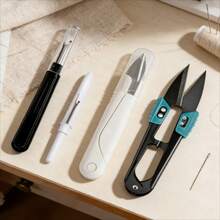 4件組縫紉必需工具組，防滑布料剪刀、拆線器、線剪，DIY手工針線維修衣物刺繡套件 - 2個紗剪+2個拆線刀 - 查看 9
