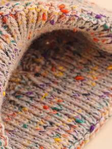 1pc Kids Colorful Splatter Print Cable Knit Beanie, Thick Warm Folded Cuff Cold Weather Hat, Casual Winter Cap For Children's Autumn/Winter School And Outdoor Outfits - Khaki - View 6