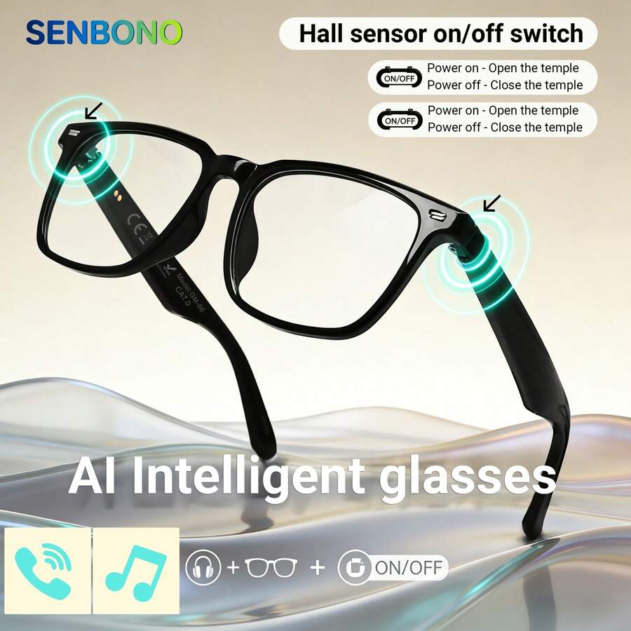 SENBONO Intelligent Audio Glasses, Automatically Turn On When The Temple Is Opened, With Artificial Intelligence And Translation Functions, Multifunctional Music Playback, Answering Calls, Touch Control, Open Headphones, Male And Female AI Glasses - View 1