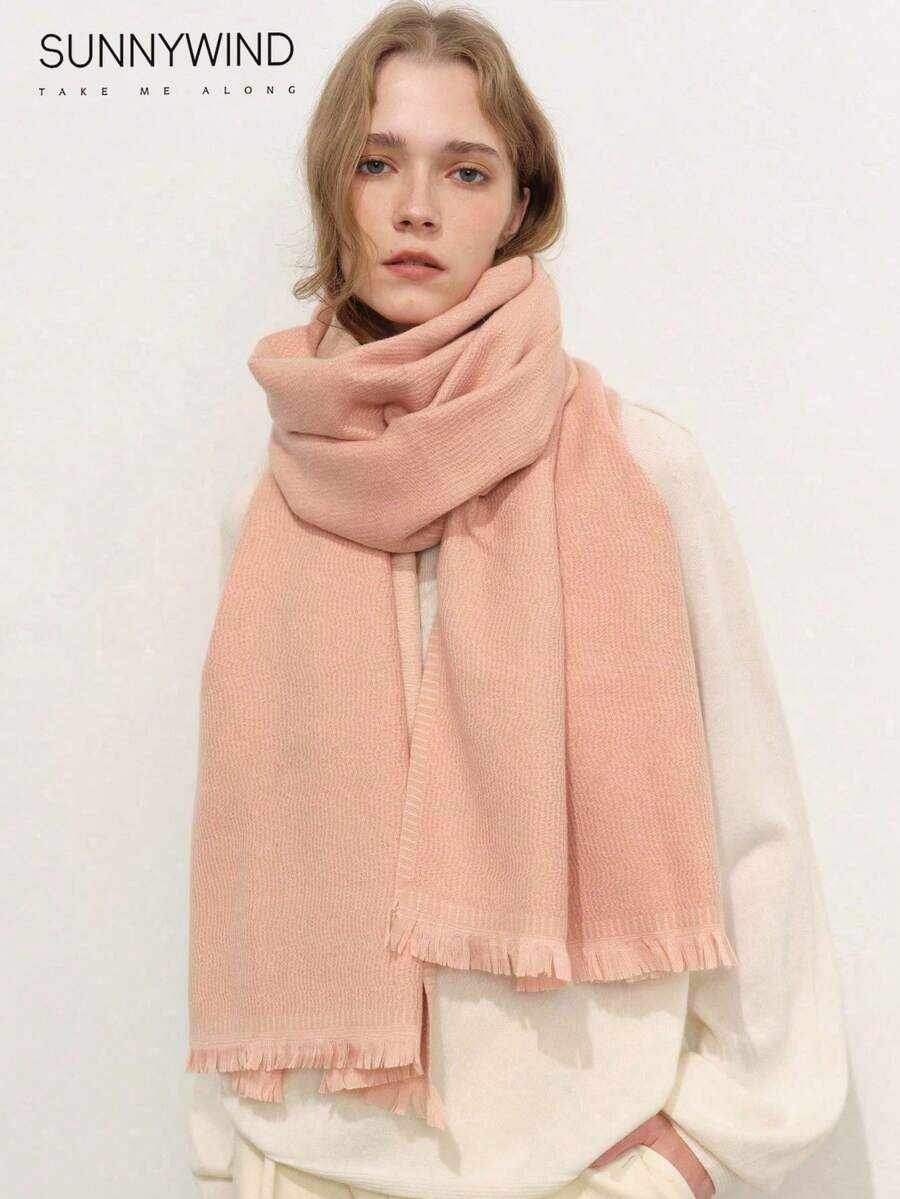 1pc Women's Solid Color Polyester Commuter Fashion Versatile Scarf For Daily Use - Pink - View 1