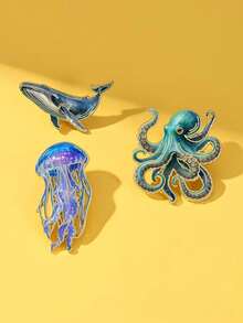 3件組海洋度假風時尚海星海馬海洋生物胸針 - 藍色 - 查看 3