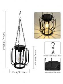Solar Powered Hanging Lantern Light, Outdoor Hanging Solar Light, Metal Lampshade Material, Suitable For Outdoor, Garden, Patio, Halloween And Christmas Holiday Decoration Light. - Cylindrical Pumpkin Lantern - View 4