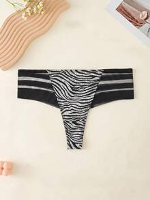 Mystèrelle 4pcs Sexy European & American Animal Print Mesh Patchwork Comfortable Low Waist Women's Thong Panties - Multicolor - View 4