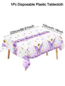 1Pc Disposable Plastic Tablecloth,Purple Butterfly Pattern Rectangle Table Cover For Princess Theme Bridal Shower Baby Shower Birthday Party Decor - Multicolor - View 10
