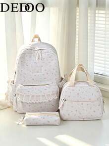 Dedoo 3pcs Backpack Lunch Bag Pencil Case Set, Full Floral Print, Waterproof Lace Trim Multi-Zipper Pockets, Large Capacity Storage, Suitable For Teenagers School Daily Use - Multicolor - View 11