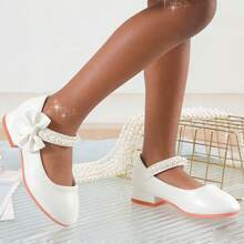 Girls' White Bow High Heel Princess Shoes, Pearl Embellished Shoes, Spring/Autumn, For Party, Wedding, Flower Girl, Dress - White - View 20