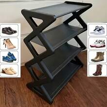 4-Tier Heavy Duty Black Shoe Rack, Stainless Steel Load-Bearing Tubes Space-Saving, Easy Assembly, Durable Design, Suitable For Entryway And Bedroom, Modern Fashionable Appearance, Multi-Layer Sneaker Storage With Plastic Shelves, Fashion Control - Multicolor - View 7