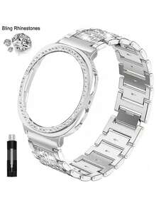 Watch Band + Case For Galaxy Watch 9/8, 1pc Women's Jewelry Shiny Diamond Metal Dress Watch Band + 1pc Shiny Case (Screen Protector Not Included), Compatible With Galaxy Watch 9/8 Classic 46mm Adjustable Replacement Band Accessories Sports Band, Unisex, Compatible With Galaxy Watch 9/8 40mm 44mm - Silver - View 5