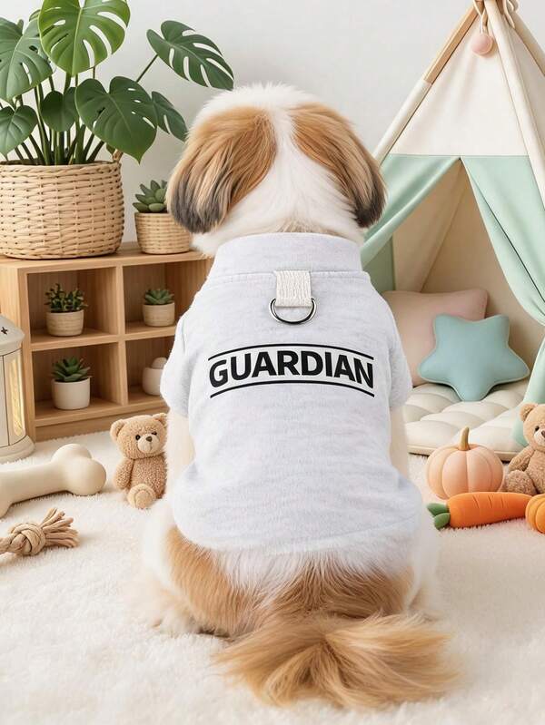 PETCIRCLE 1 pieza Ropa para mascotas Perro pequeño Cachorro Lindo Cortavientos Cálido Otoño/Invierno Estampado de letras Negro GUARDIAN+ Sudadera lisa con botones - Gris claro