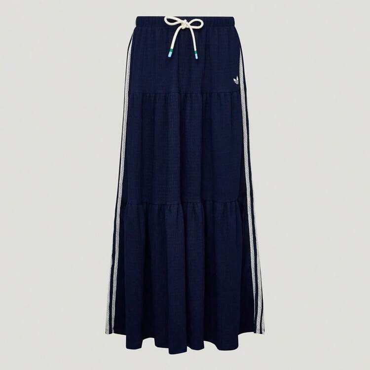 Adidas 三葉草 Resort 系列 L 號 百褶拼色休閒半身裙 - 藍色 - 查看 3