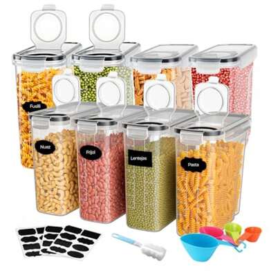 BREEZEE Recipientes Plástico Herméticos Cocina 8 Piezas Almacenamiento Alimentos Set Apilables Reutilizables Microondas Refrigerador Lavavajillas Libre BPA 4 y 2.5 litros con Accesorios