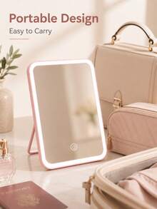 EOLOVA Espejo de maquillaje LED, espejo grande, iluminación de 3 colores, control táctil, espejo de maquillaje de viaje, herramienta de maquillaje, espejo de maquillaje LED portátil recargable, batería de 600mAh de larga duración, adecuado para dormitorio de estudiante, hogar, uso diario en el dormitorio - Multicolor - Ver 6
