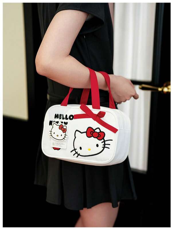 1pc Sanrio Hello Kitty KT Large Capacity Makeup Bag, Portable Travel Toiletry Bag For Women, Cartoon Handheld Storage Organizer