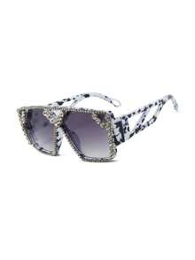 1PC Women's New Double Bridge Square Frame Full Rhinestone Sunglasses, Cool Vintage Textured Daily Casual Street Commute Driving Travel Beach Vacation Photo Versatile Fashion Accessory - Multicolor - View 12