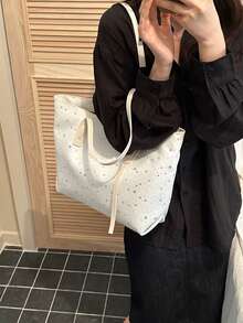 波點印花 2026 新款時尚百搭大容量休閒女款腋下托特單肩手提包 - 白色 - 查看 5