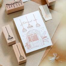 Vintage Hanging Lamp Star Garland Wooden Stamp For Teen Girls Students Daily Journal Planner Frame Mat Card Making Gift Tag Envelope Decoration Collage Background Border Divider Embellishment - A - View 2
