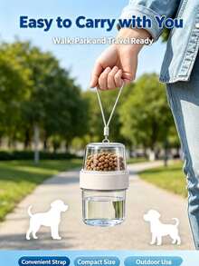 2-In-1 Pet Travel Water & Food Container, Portable Dog Feeding Cup, Transparent Dual Compartment Pet Bowl, Detachable Design With Carrying Strap, Suitable For Outdoor Walking, Camping, Picnic, Travel - Multicolor - View 2