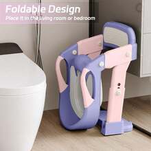 Luminpool Children's Toilet Seat With Steps, 2-In-1 Toilet Step Stool For Toddlers, Soft, Non-Slip Seat Cover With Splash Guard And Built-In Footstool - Purple - View 9