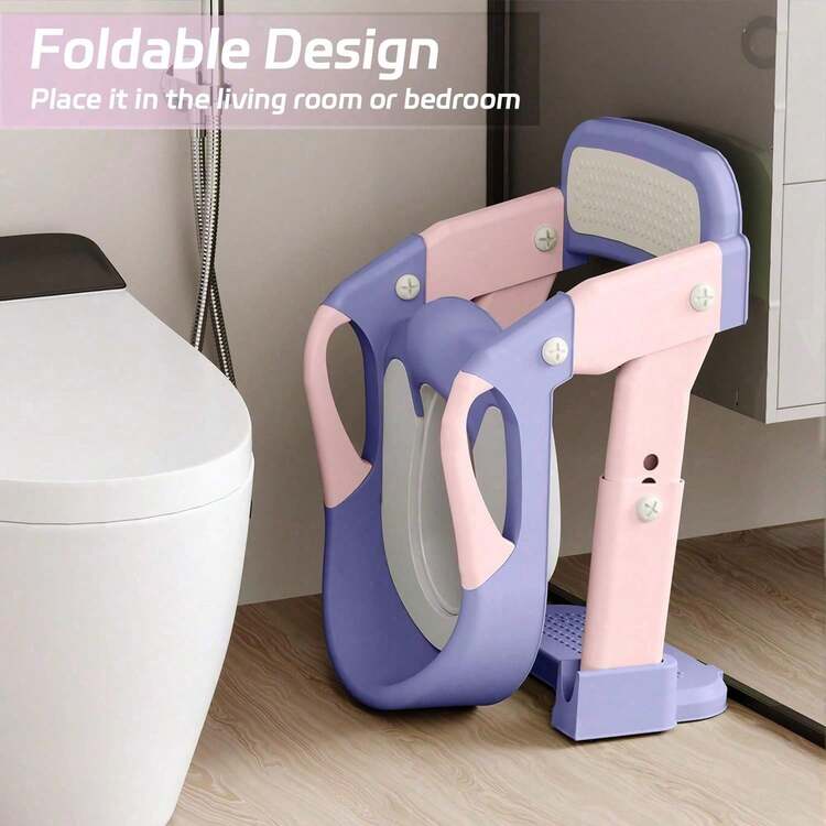 Luminpool Children's Toilet Seat With Steps, 2-In-1 Toilet Step Stool For Toddlers, Soft, Non-Slip Seat Cover With Splash Guard And Built-In Footstool - Purple - View 9