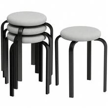 HOMCOM Stackable Stools Set Of 4, Modern Cushioned Stacking Chairs, Round Backless Stools For Kitchen, Dining Room, Living Room - Grey - View 2