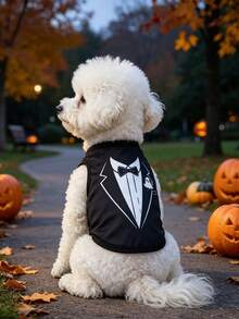 1pc Halloween Dog T-Shirt, Gentleman Tuxedo Print Pet Sleeveless Vest With Ghost Pattern, Cute Puppy Outfit, Suitable For Small And Medium Dogs, Party And Daily Wear Dog Clothes - Multicolor - View 8