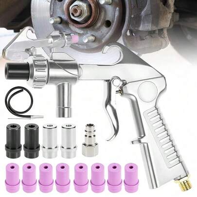Druckluft-Sandstrahlpistolen-Set Mit 1-m-Gummischlauch & Düsen in Verschiedenen Größen, Pneumatisches Sandstrahlgerät Zum Entrosten, Entlacken & Metalloberflächen-Restaurierung – Ideal Für Autokarosseriearbeiten & Heimwerkstatt-Aufbereitung