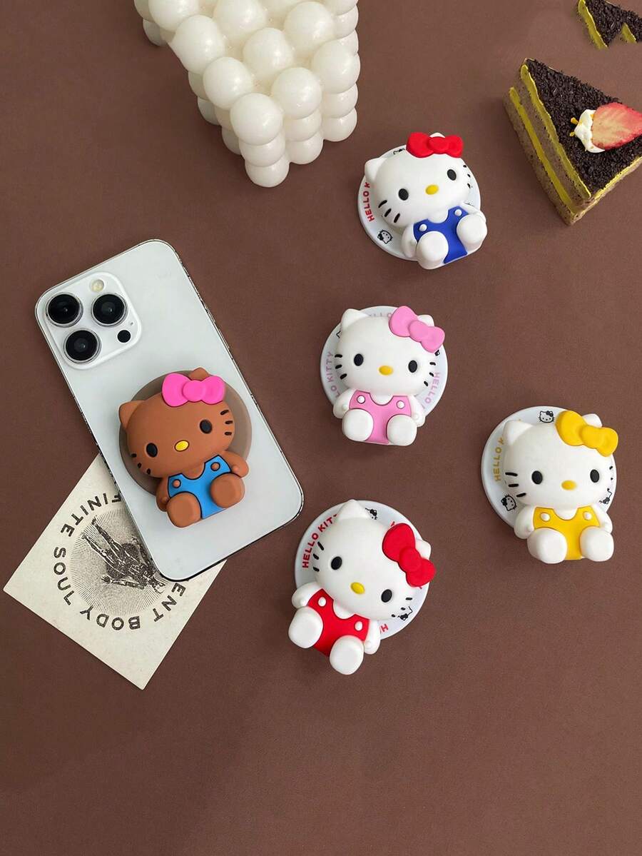 SANRIO 3D 矽膠 Hello Kitty 可愛女孩風磁吸手機支架,可折疊伸縮背貼式支撐架,桌面手機支架,強磁手機殼配件,時尚女性款 - 彩色 - 查看 1
