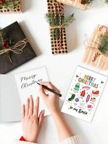 1pc "Merry Christmas To My Bestie" Christmas Card With Envelope - Cute Colorful Holiday Greeting For Female Best Friend & Sister, Blank Inside - A - View 4