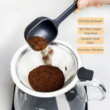 1pc Stainless Steel Double-Layer Coffee Filter, Silicone Handle Design, Easy To Clean, Reusable, Portable, For Filtering Coffee, Hot Drinks, Tea, Suitable For Home, Office, Restaurant - Silver - View 7