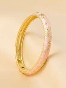 1pc Vintage Style Gold Floral Enamel Bangle, Gold Bracelet, Jewelry Accessory For Girls And Women, Suitable For Daily Wear And Holidays - Multicolor - View 10