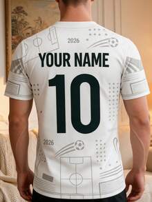 Personalized Men's Soccer Jersey Customized Name & Number Football T-Shirt White Short Sleeve Training Shirt Sports Uniform Team Jersey Gift For Boyfriend - White - View 2