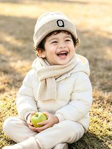 1 Pc Neutral Beige Unisex A-Z Letter Knit Beanie, Stretch Fit Custom Thermal Skull Ribbed Cuffed Cap Fit KidsTo Teenagers Daily Outdoor - Beige - View 4
