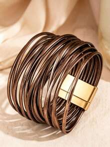 Bohemian Style PU Leather Multi-Layer Women's Bracelet With Clothing - Brown - View 1