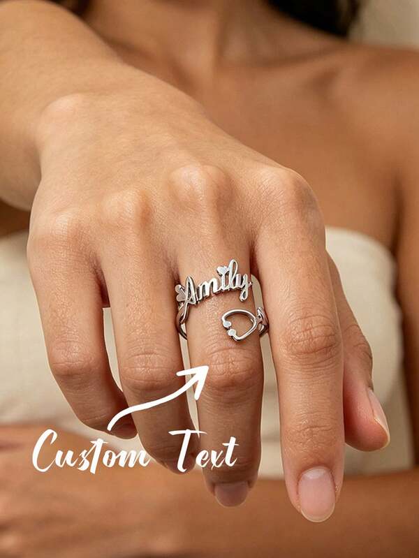 Customizable Stethoscope Heart Rings For Women Personalized Aesthetic Charm Stainless Steels DIY Jewelry Valentine's Day Gift
