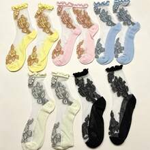 5雙女款薄款混色隱形短襪，透氣小碎花，百搭日常居家襪 - 彩色 - 查看 11