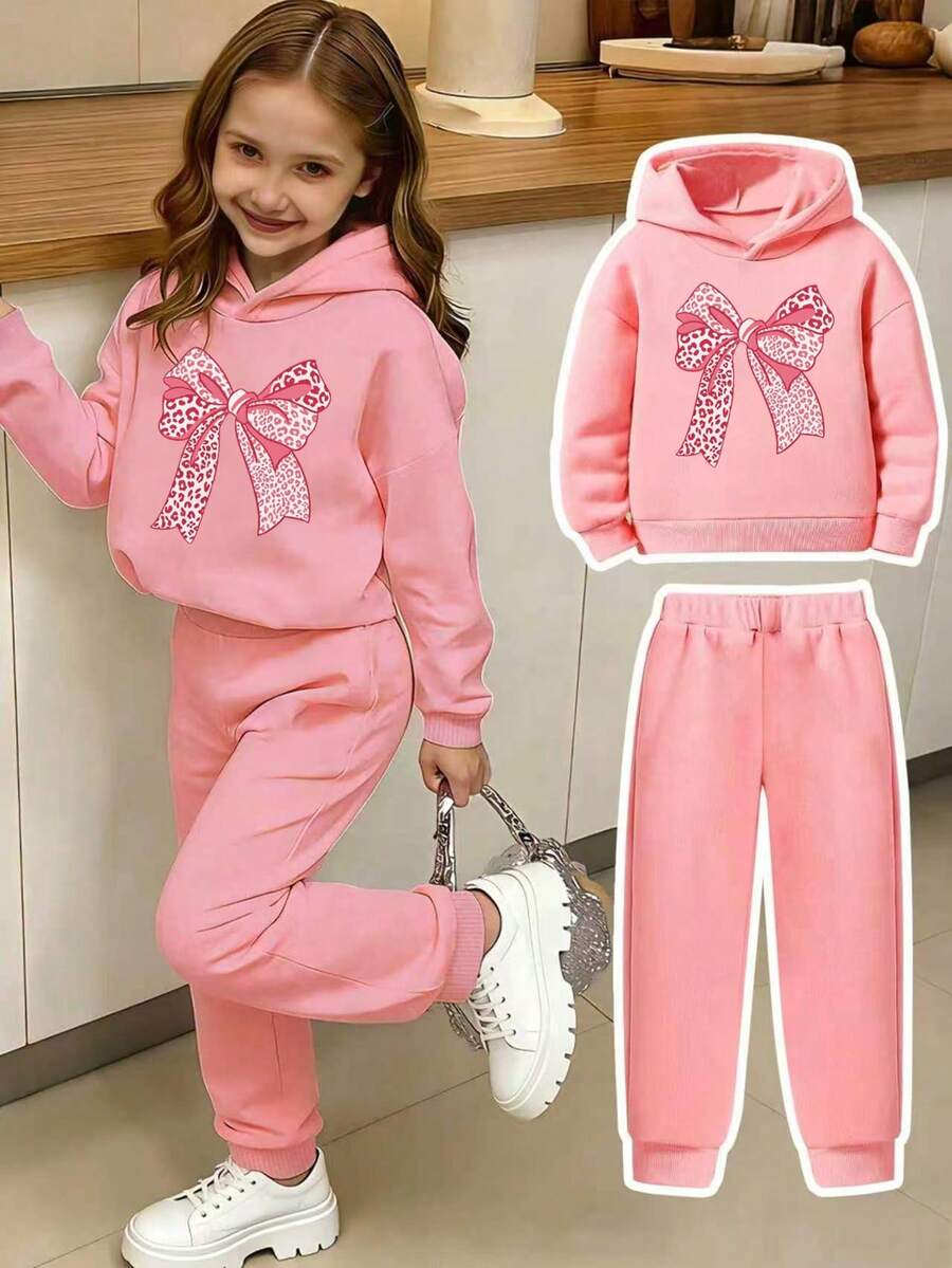 2pcs/Set Toddler Cartoon Print Hooded Sweatshirt And Sweatpants Set - Pink - View 1
