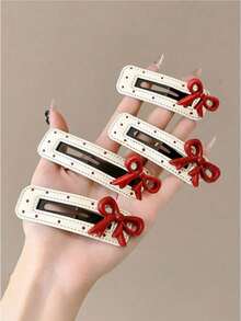 4/2pcs Elegant Polka Dot Bow Hair Clips, Side Bangs Hair Clips, Alligator Hair Clips For Girls - Multicolor - View 1